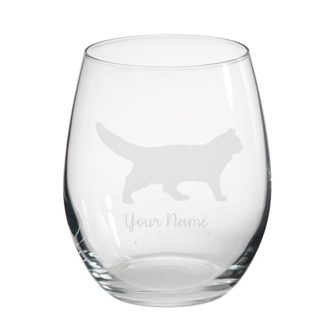 Personalised Norwegian Forest Cat Engraved Stemless Tumbler Glass, Gift for Women, Gift for Men, Cat Gift