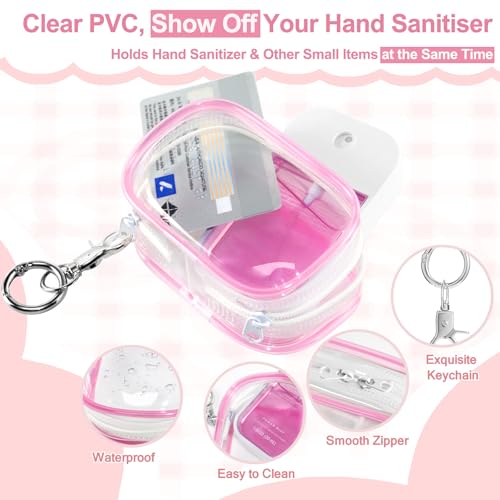Image of Hand Sanitizer Spray Clear Case for 1FL OZ /30ml, 3 Pack Hand Sanitizer Holder Zippered Pouch, Mini Clear Makeup Bag, Figures Display Bag, with Keychain Snap Hook (Pink & Blue & Purple)