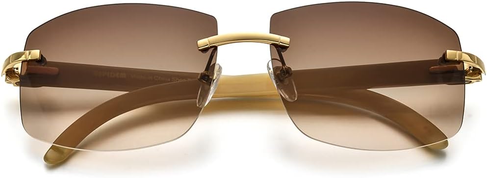 HEPIDEM 100% Really Buffalo Horn Sunglasses for Men Rimless Square Sun Glasses 4189705