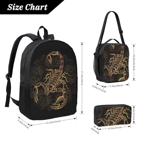 Sac à dos imprimé scorpion doré 3 pièces idéal pour le collège et le lycée - 4