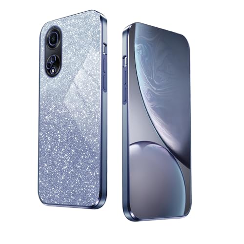 WBWONE Glitter Funda para OPPO A98 5G, Borde Electroplateado, Antigolpes Carcasa Suave con Pegatinas Brillantina, Resistente a Arañazos Case - Azul