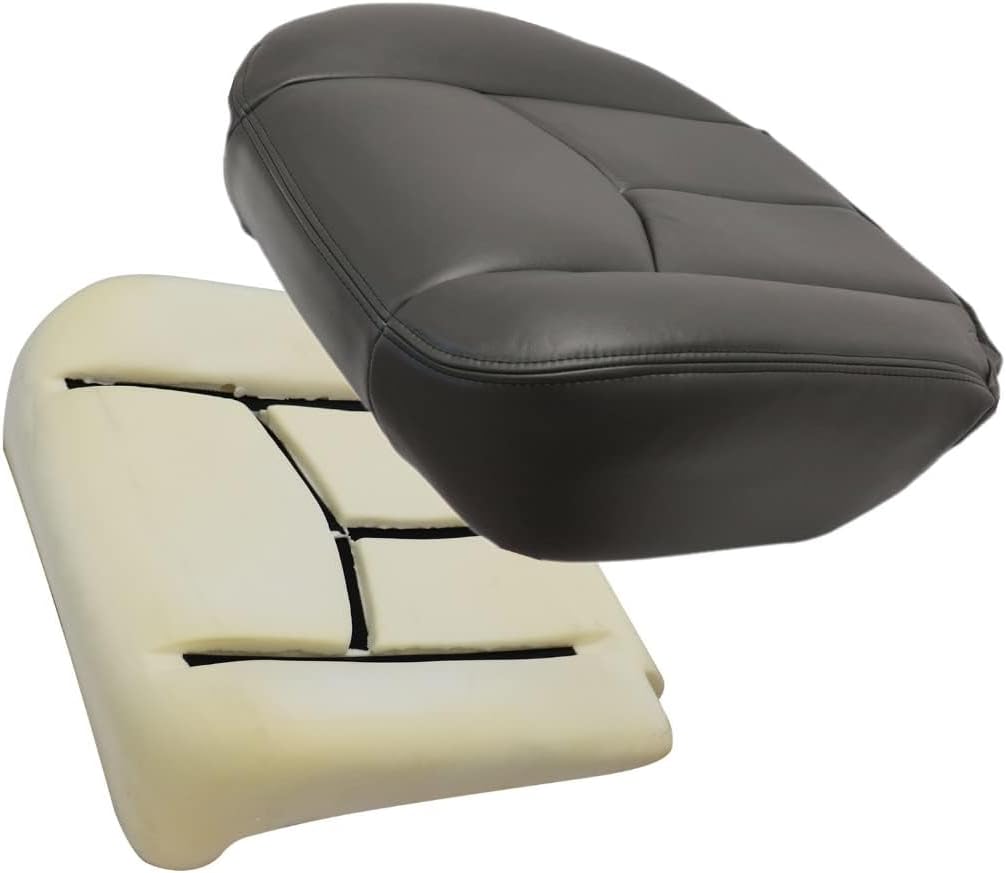 GXARTS Driver Side Bottom Lower Replacement Leather Seat Cover 692 or 69i Dark Gray and Bottom Foam Cushion Pad Compatible with Chevy Silverado GMC Sierra 2003 2004 2005 2006