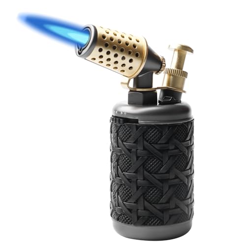 Sturmfeuerzeug Gas Nachfüllbar, Jetflamme Feuerzeug Winddicht, Metall Flambierbrenner Einstellbar, Tischfeuerzeug, Gasfeuerzeug für Kerze, Kamin,...