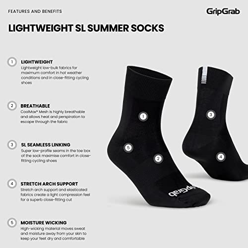 Image of GripGrab Lightweight SL Summer Cycling Socks - 2 Lengths, Road & Gravel | Breathable Coolmax mesh, stretch arch support, short ~3.5 in or tall ~6 in cuff - road, MTB, gravel & indoor biking