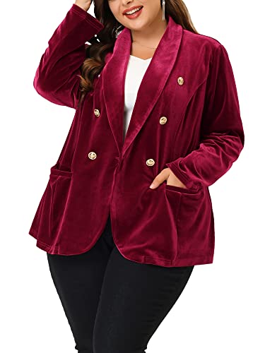 Agnes Orinda Velvet Blazers for Women Plus Size Vintage V Neck Button Notched Lapel Casual Velvet Blazer Christmas