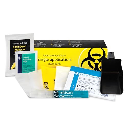 Reliance Medical Biohazard Body Spills Kit 1 Application - Prevention and Clean Up for Infectious Materials Contained in Blood Vomit Urine Mucus Faeces and Semen - Single-Use