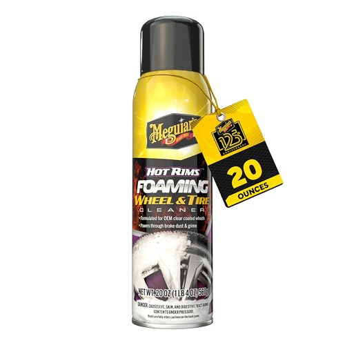 Meguiar's Hot Rims Foaming Wheel & Tire Cleaner - Combines a Wheel and Tire Cleaner in One Product that Quickly Powers through Brake Dust and Grime on OEM Clear Coated Wheels, 20 Oz Foam