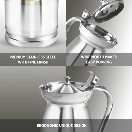 Image of Dhara Stainless Steel Jug for Water, Rust Free 1.5 Litre Jug with Streamlined Handle & Lid for Home and Restrurent Use