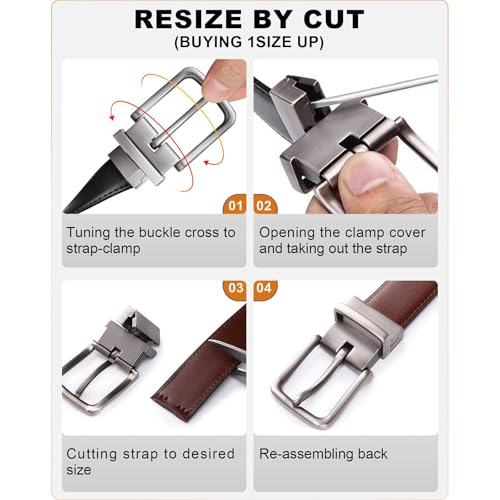 Men's Belt,Reversible Belt Adjustable For Gift Men 1.25”-Cut For Fit-2 Sides in 1 Belt(Not 2)3