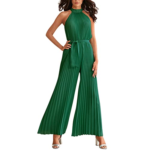Odizli Jumpsuit Damen Elegant Hochzeit Lang Sexy &Auml;rmellos Neckholder Plissee Weite Hose Sommer Overall Frauen Festlich Hochzeitsg&auml;ste Party Business Hosenanzug Playsuit Romper Gro&szlig;e Gr&ouml;&szlig;en Gr&uuml;n S