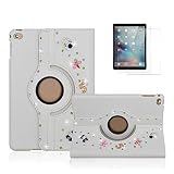 STENES iPad Pro 12.9 Case - Stylish - 3D Handmade Bling Crystal Bowknot Flowers 360 Degree Rotating