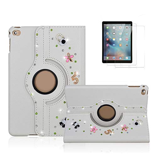 Stenes Ipad Pro 12.9 Case - Stylish - 3D Handmade Bling Crystal Bowknot Flowers 360 Degree Rotating Stand Case Smart Cover Auto Sleep/Wake Feature For Ipad Pro 12.9 Inch (2017) - Pink #TOP3