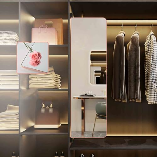 Aluminium Frame Closet Mirror, Split Doors Retractable Full-Length Mirror, Built-in Folding Sliding Dressing Mirror Closet, Invisible Rotating Wall Mounted Dressing Mirror