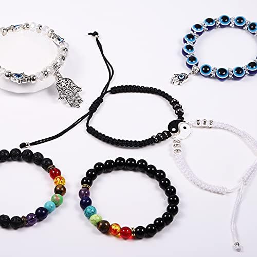 6 Pcs Chakra Bracelets for Women | Bead Bracelet Set Healing Crystal Bracelet