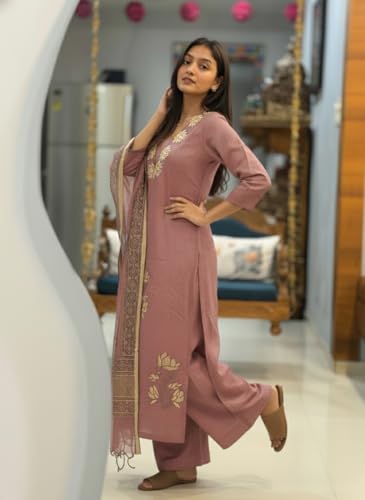 Image of ANNI Designer Women's Rayon Viscose Straight fit Printed Embroidered Kurta with Pant & Dupatta | Ethnic Kurta Set for Women | Daily, Office & Festive Traditional