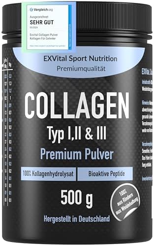 Collagen Pulver 500 Gramm - Bioaktives Kollagen Hydrolysat Peptide, Eiweiss Pulver- Geschmacksneutral, Kollagen Typ 1, 2 & 3 Lift Drink, hochdosiert