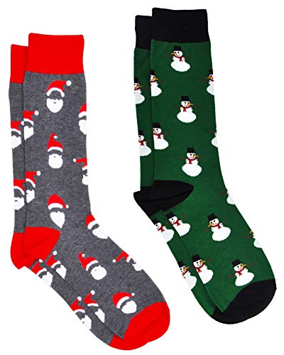 360 Threads Mens Novelty Socks - 2 Pair Set (Christmas Santa & Snowman)