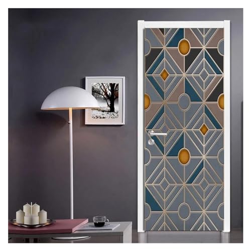 Sticker de porte gris géométrique 3D en PVC étanche 95x215cm - 2