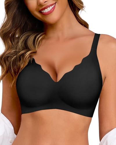 Women's Scalloped Comfortable Supportive Bralettes No Underwire Full Coverage Seamless Padded Bras