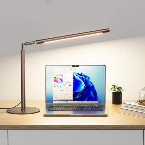 SIBRILLE Brown LED Desk Lamp, 16" Dimmable Metal Desk Light