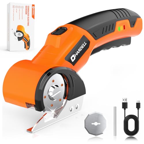 HARDELL Cordless Electric Scissors, 4V Rechargeable Cardboard Cutter with 2 Blades, Max Cutting...
