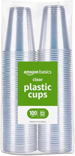 Image of Amazon Basics Small Disposable Clear Plastic Cups, 9oz, 100 Count (Pack of 6)
