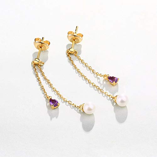 Boucles d'oreilles améthyste longue et perles d'eau douce argent 925 - 4