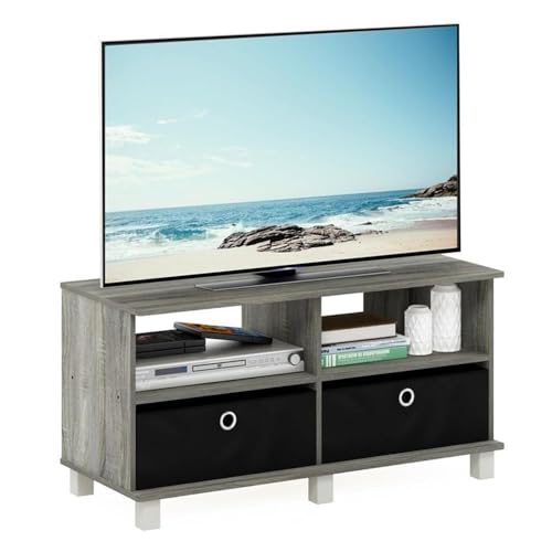 Furinno Andrey Entertainment Center with Bin Drawers, French Oak Grey/Black - image 4