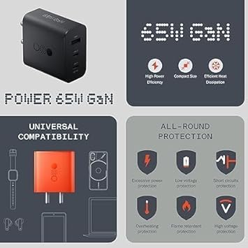 Image of Original 65W Charger for Nothing 3-in-1 Type C Fast Charging Wall Adapter, USB C Charger Block for Nothing Phone 2a /Phone 2 /Phone 1, Support Other Type-C Devices,Adapter(DP225)