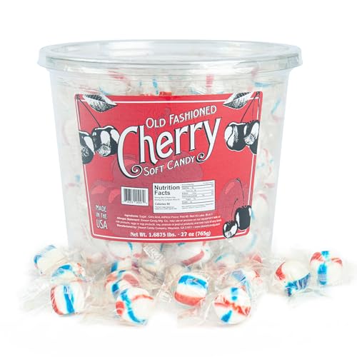 Stewart Old Fashioned Cherry Candy Balls | Individually Wrapped Candy | Pure Cane Sugar Candy | Fat-Free, Cholesterol-Free, Gluten-Free | Classic Soft/Hard Texture, Made in USA - 27 oz Tub