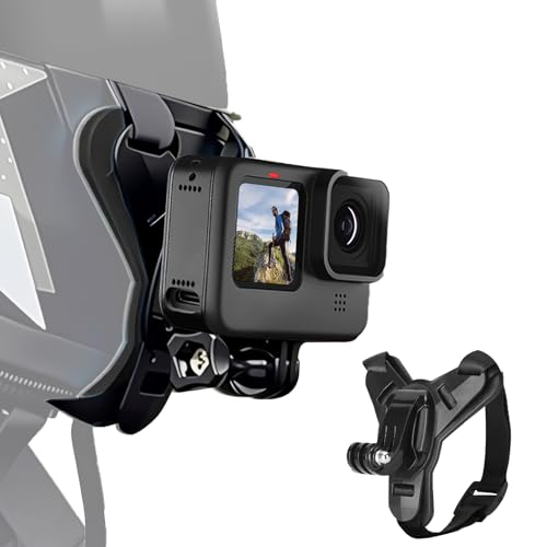 Support de Casque Moto Menton pour GoPro Hero 13 12 11 10 9 8 7 6 5 pour DJI OSMO Action 5 Pro 4/3 Fixation de Menton pour Session avec Crochet en J Sangle Silicone Antidérapant Facile à Installer