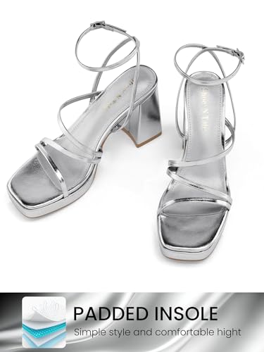 Image of Shoe'N Tale Platform Heels for Women Strappy Block Chunky Heels Square Toe Ankle Buckle Sandals