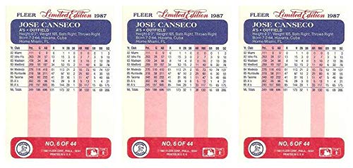 Amazon.com: (3) 1987 Fleer Limited Edition Baseball #6 Jose Canseco  Baseball Card Lot Oakland Athletics : Collectibles & Fine Art