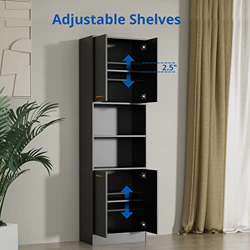 Cozy Castle Wood Pantry Cabinet, 75" Freestanding Kitchen Storage Cabinet With Doors And Adjustable Shelves, Storage Cabinet For Kitchen, Bathroom Or Hallway, Black #TOP5