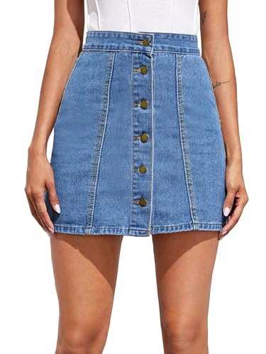 Image of Sugathari Women's Casual Denim Light Blue Skirt - High Waist, A-Line, Mini Length Without Pockets | Stylish Everyday Wear (Skirts 210)