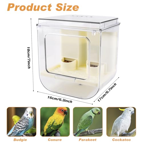 Image of No Mess Automatic Bird Feeder with Hooks Hanging,2 in 1 Bird Bath for Cage,Multifunctional Bird Food Container Bathing Tubs,Parrot Seed Feeders Bird Cage Accessories for Budgies Lovebirds Cockatiels