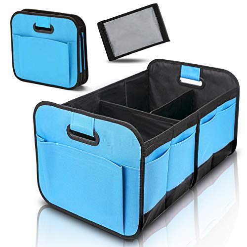Car Trunk Organizer for SUV,Minivan,Truck - Hollowed Out Handles Adjustable Compartments Collapsible Portable
