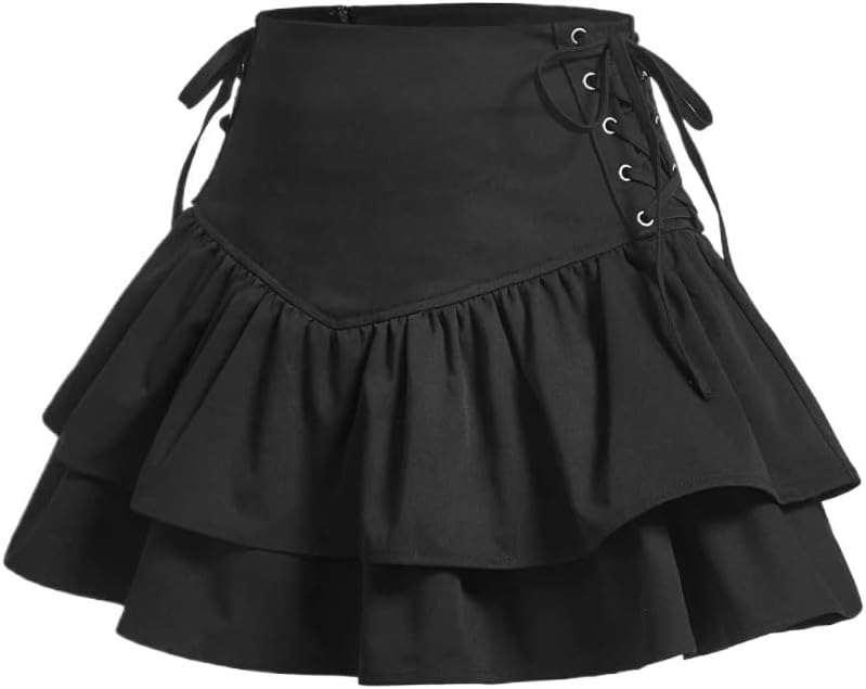 Women's Plain High Waisted Lace Ruffle Hem Mini Skirt Casual Summer Skort
