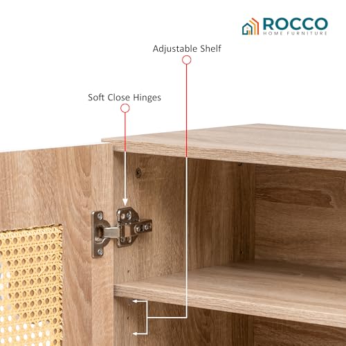 Image of Rocco Exotica Premium Shoe Cabinet | Engineered Wood Shoe Rack with Rattan Design and Soft Close Doors| Store Books, Crockery, Files or Shoes | Scratch Resistant Matte Finish (24 Pair)