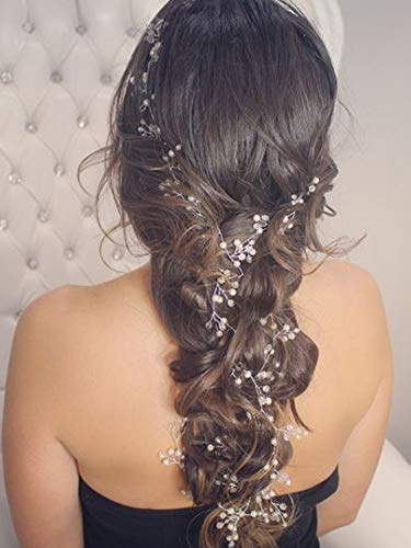Fxmimior 1225555 Bridal Wedding Crystals Love Long Hair Vine Headband Wedding Evening Party Headpiece Extra Long Hair Vine Silver Long Bride Hair Jewelry Hair Accessories 39.4In thumb #1