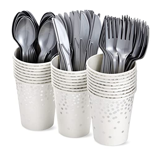 Juvale 144 Piece Silver Party Supplies For Wedding, Birthday, Includes Plates, Napkins, Cups, And Cutlery (Serves 24) #TOP5