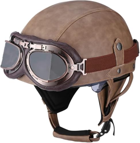 German Style Retro Half Helmet with Goggles (DOT Approved)