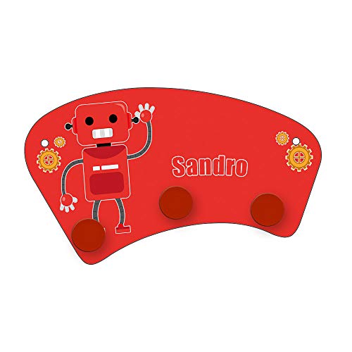 Eurofoto Wand-Garderobe mit Namen Sandro und Roboter-Motiv für Jungen |...