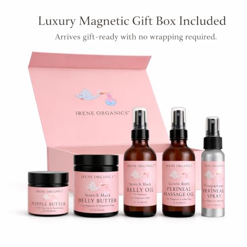 Image of Irene Organics Belly Bundle - 5 Piece Pregnancy Skincare Gift Set with Organic Belly Butter & Natural Body Oil for Stretch Marks (5 piece set)