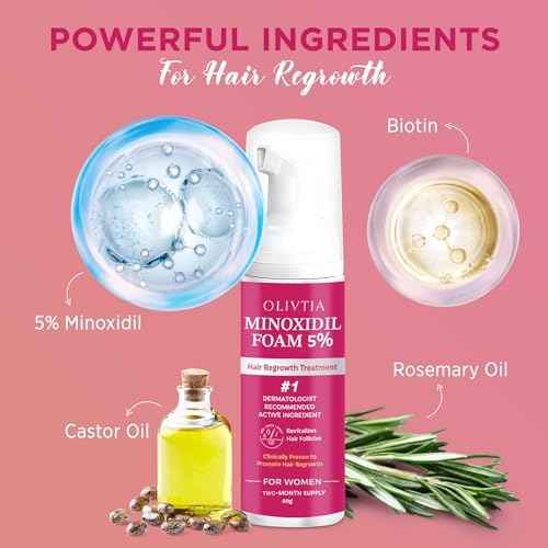 5% Minoxidil Foam for Women Hair Growth: Extra Strength Hair Regrowth Treatment – Revitalize Hair Follicles & Regrow Thicker, Fuller Hair – Hair Loss Solution - 2x60ML