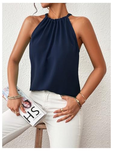 Women's Summer Halter Tops Tie Back Sleeveless Work Shirts Blouses for Women Casual Dressy3