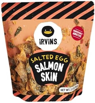 IRVINS Salted Egg Salmon Skin Chips Crisps | Premium Hand Cooked | Halal | High Protein | Keto-Friendly | 3.3 oz (Pack of 6)