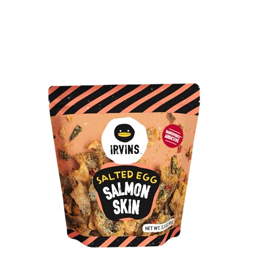 IRVINS Salted Egg Salmon Skin Chips Crisps | Premium Hand Cooked | Halal | High Protein | Keto-Friendly | 3.3 oz (Pack of 6)