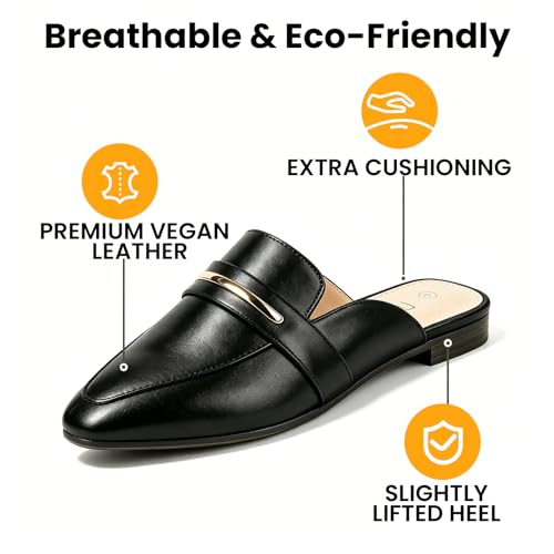 Image of MUSSHOE Mules for Women - Suede Slip On Backless Loafers with Cushioned Insole and Non-Slip Sole, Pointed Toe Flats for Office Work Business Casual