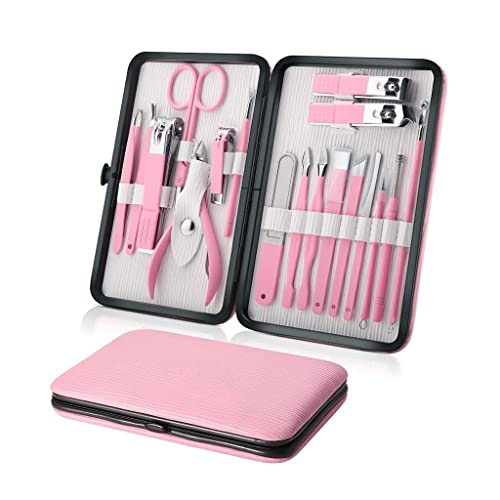HSOYGE Kit de manicura y pedicura de Acero Inoxidable, cortaúñas, Cortador de pies 18 en 1 con Estuche portátil (C 4,09 x 6,06 Pulgadas)